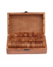 70 sztuk Vintage DIY numer i litery alfabetu drewno stemple zestaw z drewnianym pudełku do nauczania i grać w