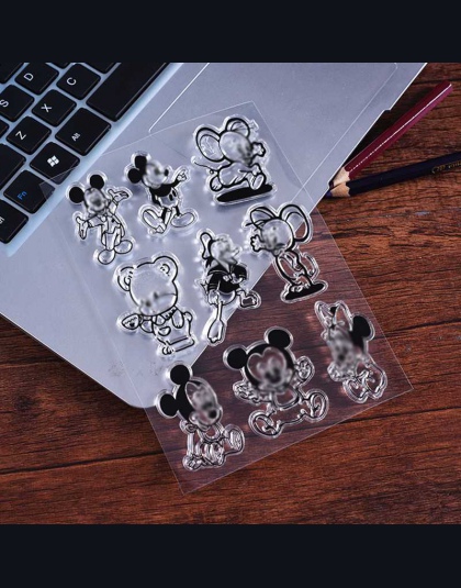 Transparent wyczyść znaczki Mickey Cartoon do Scrapbooking DIY silikonowy Seal zdjęcie ozdoba do albumu tłoczenie Folder arkuszy