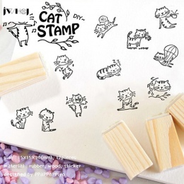 12 sztuk/zestaw Mini słodkie kot DIY drewniane zestaw gumowych stempli rzemiosło ręcznie naklejka scrapbooking Album fotograficz