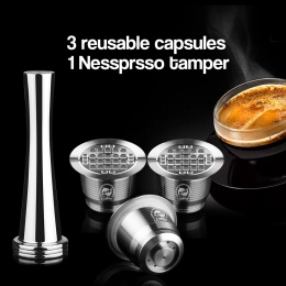 ICafilas 4 sztuk/zestawów ze stali nierdzewnej wielokrotnego użytku Nespresso kapsułki z prasy młynki do kawy ze stali nierdzewn