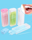 50 sztuk/partia przenośne jednorazowe plastikowe wykałaczki czyszczenia zębów nić dentystyczna podróży dwie głowy cukrowej Stick