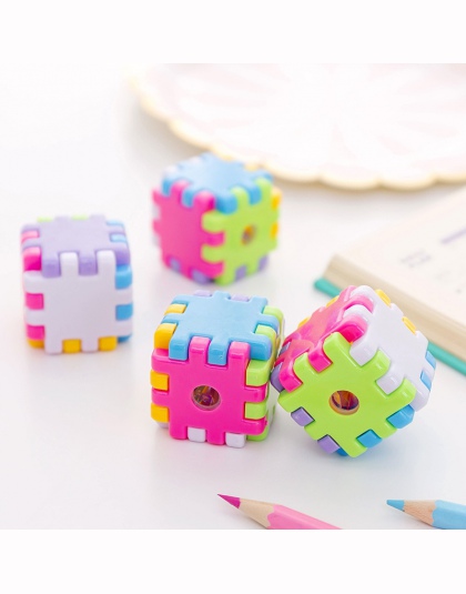 Nowy Kawaii plastikowe magia Cube kolor temperówki do ołówka dziecko Cartoon cube małe temperówki do ołówka Student nagroda szko