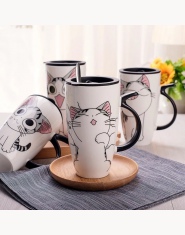 600 ml Cute Cat ceramika kawy kubek z pokrywką duża pojemność zwierząt kubki kreatywny Drinkware kawy kubki herbaty nowości na p