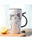 600 ml Cute Cat ceramika kawy kubek z pokrywką duża pojemność zwierząt kubki kreatywny Drinkware kawy kubki herbaty nowości na p