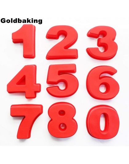 Goldbaking 10 Cal duże silikonowe numer formy 0-9 arabski liczba ciasto formy formy do pieczenia na tort urodzinowy