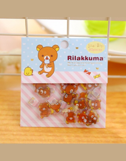 80 sztuk/partia Mini Cartoon Rilakkuma naklejki Scrapbooking Diy śliczne piękny przezroczysty PVC niedźwiedź naklejki na pamiętn