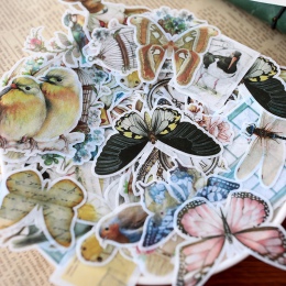 60 sztuk/worek w stylu Vintage motyl z roślinami i zwierzętami washi dekoracja z naklejek papierowych naklejki DIY album diary s