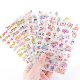 6 arkuszy DIY Kawaii naklejki kwiaty PVC kot kreskówka naklejki papieru Scrapbooking do dekoracji Album fotograficzny pamiętnik