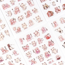 6 sztuk/paczka śliczne dziewczyny i kot dekoracja z naklejek papierowych pamiętnik etykiety Scrapbooking naklejki Kawaii koreańs