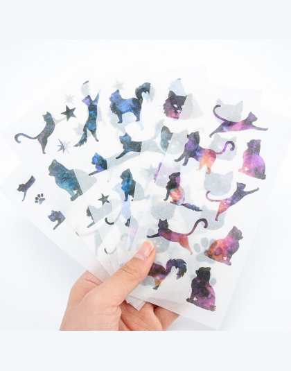 6 sztuk/partia słodkie niebo koty Cartoon zwierząt naklejka dekoracyjna papierowe kreskówki naklejki pamiętnik naklejka księga g