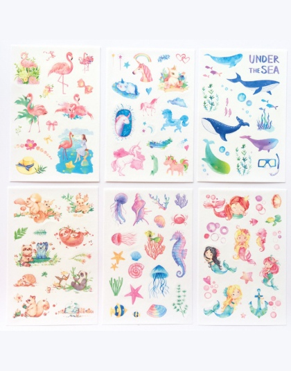 6 sztuk/paczka świat bajki jednorożec Flamingo dekoracyjne naklejki papieru Scrapbooking DIY pamiętnik Album Stick Label