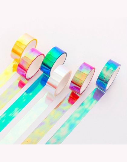 15mm * 5 m Rainbow Laser Washi taśma błyskotliwość piśmienne Scrapbooking klej dekoracyjny taśmy DIY taśma maskująca przybory sz