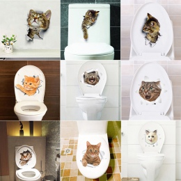 Widok na dziurę żywe koty pies 3D naklejki ścienne toaleta wc salon kuchnia dekoracji zwierząt etykiety winylowe Art naklejka pl