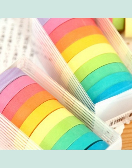 Taśma Washi zestaw pamiętnik Scrapbooking klej dekoracyjny taśmy maskujące DIY rainbow kolorowe lepkie szkolne japoński 10 sztuk