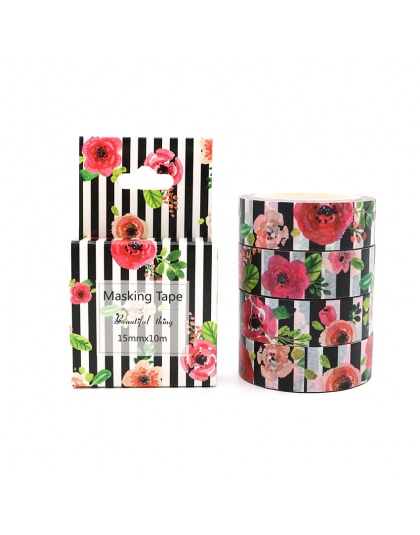 Box pakiet kwiat i paskiem taśma Washi doskonała jakość papier kolorowy taśma maskująca DIY taśmy dekoracyjne 10 m * 15mm