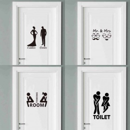 Pan i pani cytaty naklejki drzwi toalety moda łazienka drzwi naklejki Diy wodoodporna Wall Art Vinyl wymienny plakat Home decora