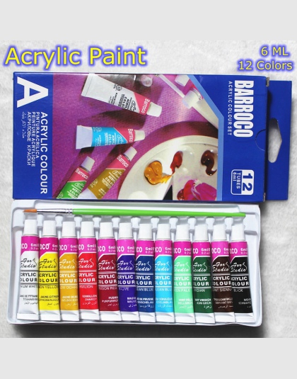 6 ML 12 kolorów profesjonalne farby akrylowe zestaw ręcznie malowane obraz ścienny farba tekstylna Brightly Colored dostaw sztuk