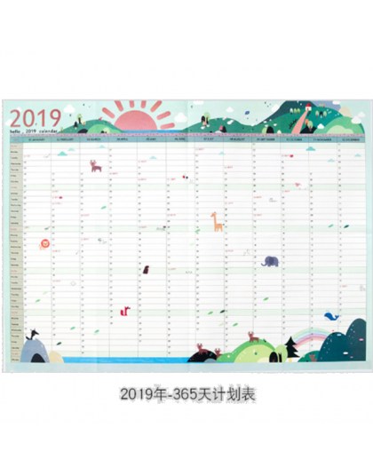 2019 365 dni papieru Kalendarz ścienny biuro szkolne codziennie Planner notatki duże badania nowy Plan rok harmonogram 43*58 cm