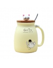 Kolor Cartoon mleko kubek ceramiczny kubek z pokrywką łyżka kubek Cute Cat odporny na ciepło kubek kotek dzieci kubek artykuły b