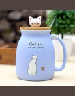 Kolor Cartoon mleko kubek ceramiczny kubek z pokrywką łyżka kubek Cute Cat odporny na ciepło kubek kotek dzieci kubek artykuły b