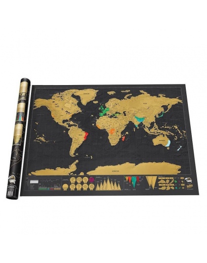 1 sztuka Deluxe czarny Scratch Off mapa świata 82.5X59.4 cm czarny mapa Scratch z cylindrycznym opakowaniem dekoracja pokoju nak