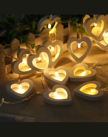 1 M 10 diod LED 2 M 20 diod LED drewniane serce LED String światła romantyczny walentynki boże narodzenie urodziny ślub światła 
