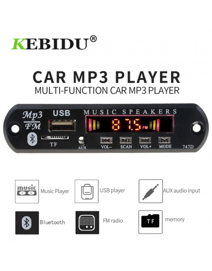 Kebidu 5 V 12 V MP3 odtwarzacz dekoder pokładzie Bluetooth MP3 pokładzie dekoder zestaw samochodowy Radio FM TF USB 3.5mm WMA od