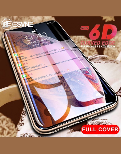 ESVNE 6D szkło ochronne na iPhone 6 6 s 7 8 plus XR X XS szkło pełna pokrywa iPhone xs Max ochraniacz ekranu szkło hartowane