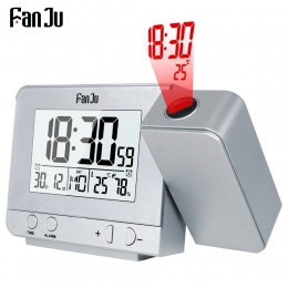 FanJu FJ3531 projekcja budzik zegar cyfrowy data funkcja drzemki podświetlenie projektor biurko stół zegarek LED wraz z upływem 
