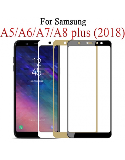 Pełna pokrywa szkło ochronne na Samsung Galaxy J4 J6 A6 A8 Plus A5 A7 J7 J8 2018 Glas pobla de segur A750 a730F Samsun samsung c