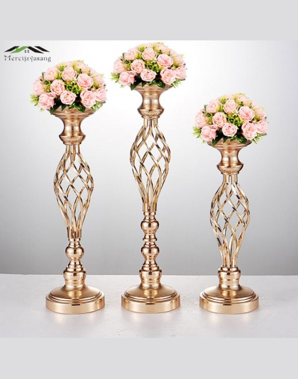 10 sztuk/partia wazony z kwiatami świeczniki do stołu podstawa metalowa stojak metalowy złoty filar świecznik na kandelabr wesel