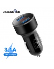 Czytnik kart pamięci Rocketek mini podwójny USB QC3.0 ładowarka samochodowa 3.1A 5 V wyświetlacz LCD uniwersalny telefon ładowar