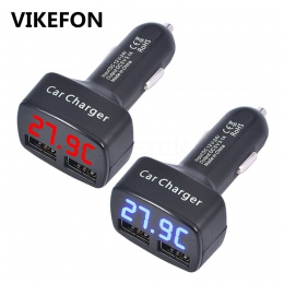 VIKEFON podwójna ładowarka samochodowa USB 5 V 3.1A uniwersalny 4 w 1 z napięcia/temperatury/miernik prądu Tester adapter cyfrow