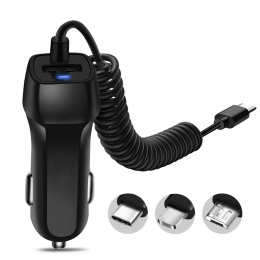Auto szybkie ładowanie ładowarka samochodowa z chowany kabel telefoniczny ładowarka z Micro USB typu C dla iPhone X 8 7 samsung 