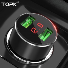 TOPK G209 wyświetlacz cyfrowy podwójny USB ładowarka samochodowa do iPhone Xs Max Samsung Xiaomi 3.1A monitorowanie napięcia ład
