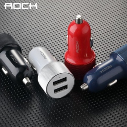 ROCK 5 V 2.4A mini ładowarka samochodowa dual USB szybkie ładowanie metalowy samochód ładowarka samochodowa automatyczne ładowan