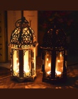 Świecznik europejski styl żelaza szkło świecznik latarnia marokański styl świece latarnia przezroczyste szkło czarny/biały
