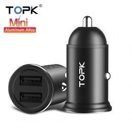 TOPK mini ładowarka samochodowa dual USB dla iPhone Xiaomi przenośny modem Huawei tablet z funkcją telefonu 3.1A szybka ładowark