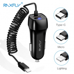 RAXFLY ładowarka samochodowa USB z Micro USB typu C kabel oświetleniowy ładowania samochodów dla iPhone X XR xs max samochód USB