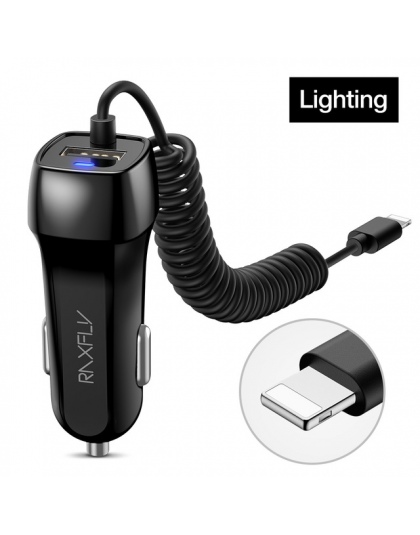 RAXFLY ładowarka samochodowa USB z Micro USB typu C kabel oświetleniowy ładowania samochodów dla iPhone X XR xs max samochód USB