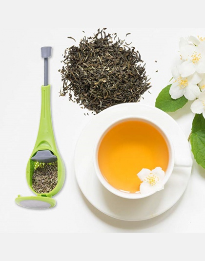 Z tworzywa sztucznego naciśnij Swirl długi uchwyt filtr do herbaty zaparzacz do herbaty łyżka wielokrotnego użytku sitko do herb
