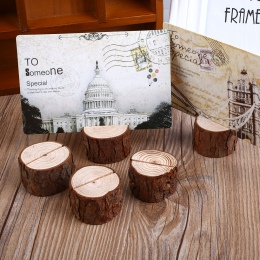 10 sztuk drewniana nazwa ślubu miejsce karty ramka na zdjęcia posiadacze Stump kształt stoisko dekoracje ślubne numer nazwa stol