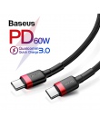 Baseus USB typu C do kabel USB typu C do Samsung Galaxy S9 Plus wsparcie PD 60 W QC3.0 3A szybkie ładowanie kabel do urządzeń ty