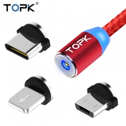 TOPK AM23 1 M LED kabel magnetyczny i Micro USB kabel i kabel USB typu C plecionka z nylonu typu C kabel magnetyczny do ładowani