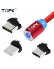 TOPK AM23 1 M LED kabel magnetyczny i Micro USB kabel i kabel USB typu C plecionka z nylonu typu C kabel magnetyczny do ładowani