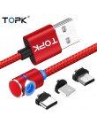 TOPK L magnetyczny kabel ładujący, 90 stopni LED dla iPhone X 8 7 6 Plus i kabel Micro USB i USB typu C kabel USB C