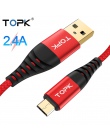 TOPK 1 M o wysokiej wytrzymałości Micro kabel USB w nylonowym oplocie kabel do transmisji danych dla Samsung Galaxy S7 krawędzi 