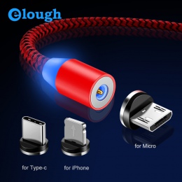 Elough 360 LED magnetyczny kabel do ładowania dla iPhone XR XS MAX X 8 7 6 Plus kabel Micro USB typ C telefon komórkowy ładowark
