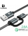 FLOVEME QC3.0 2.8A Micro USB szybka ładowarka przewodowa ładowania kabel USB typu C 2in1 typu C kabel do Samsung Xiaomi Oneplus 
