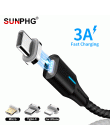 SUNPHG telefon komórkowy 3A kabel magnetyczny ładowarka 2 m Micro USB szybka ładowania typu C kabel do transmisji danych dla iPh